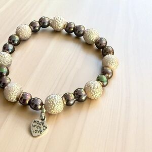 Chic Silver coated and rainbow pearl Beaded Bracelet with Charm